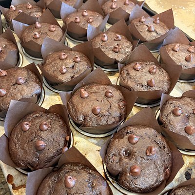 Double Chocolate Sourdough Muffins