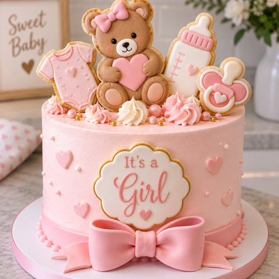 Baby Shower Celebration Cake With Cookies