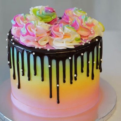 Rainbow Cake & Rainbow Icing With Drip & White Sprinkles 10 Inch (serves 16-20)