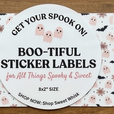Bats And Ghost 8”x2” Label Sticker - 14 Stickers 