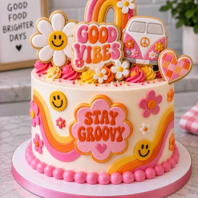 Groovy  Celebration Cake With Cookies