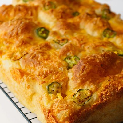 Jalapeño + Cheddar Sourdough Focaccia Bread 