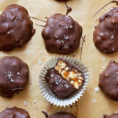 Double Dipped Salted Caramel Peanut Clusters Dozen