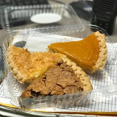 Pecan pie, sweet potato pie, coconut, custard pie