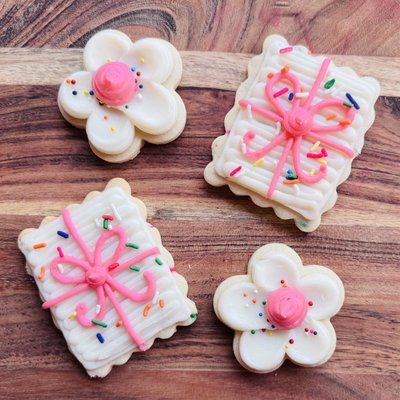 Birthday Present And Daisy Sugar Cookies With Buttercream Frosting