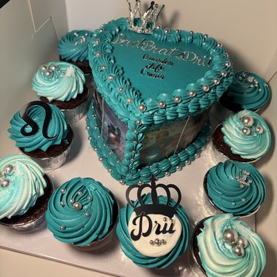 Celebration Board Cake And Cupcakes 