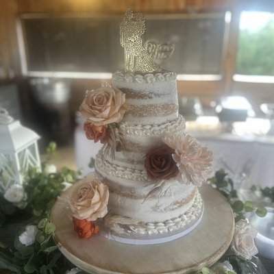 Three Tier Bare-Naked Wedding Cake 6”, 8”, 10”