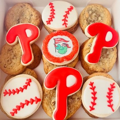 Phillies Mixed Cookie Box (approx 1.5 Dozen Choc chip & 7 Phillies Themed Butter Cookies)
