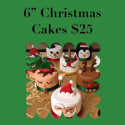 6” Holiday Cakes: Santa, Elf, Snowman, Reindeer