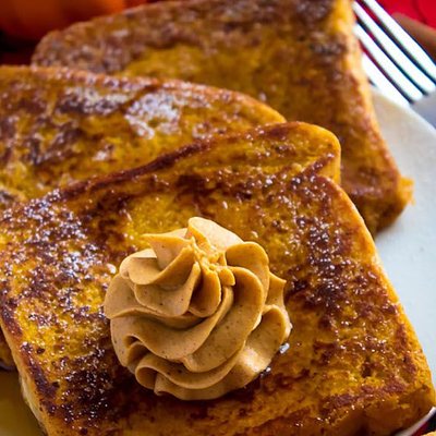 Pumpkin French Toast With Whipped Pumpkin Spice Honey Butter 