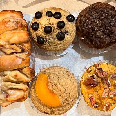 No Sugar Added Blueberry Banana Muffins