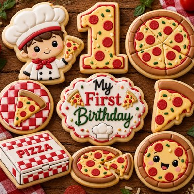 First Birthday Pepperoni, Pizza Sugar Cookie