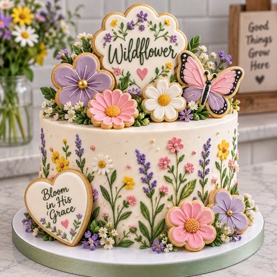 Spring Wildflower Celebration Cake With Cookies