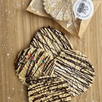 A Treat Bag Of CHOCOLATE DRIZZLED Pizzelles (Two Pizzelles) 