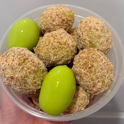 Green Apple Flavored Candied Grapes with a Caramel Crunch Topping 