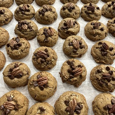 Salted Bourbon Pecan Chocolate Chip Cookies 