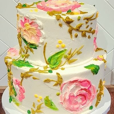 2 Tier Floral "Painted" Cake