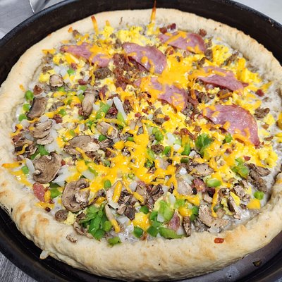 Breakfast Pizza - Sausage Gravy Sauce And Eggs (List Toppings After Date Selected) 