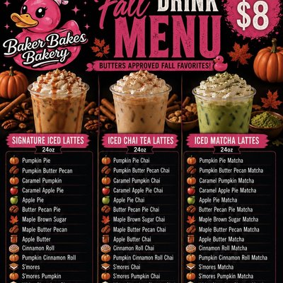 💖✨🦆Mobile Bakery Fall Lattes Menu ✨🦆💖