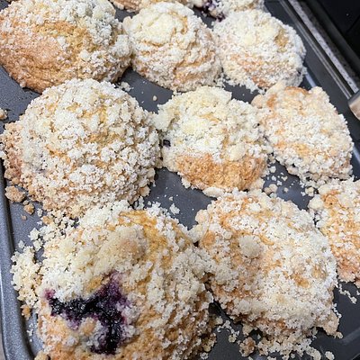 Sourdough Blueberry Crumble Muffins