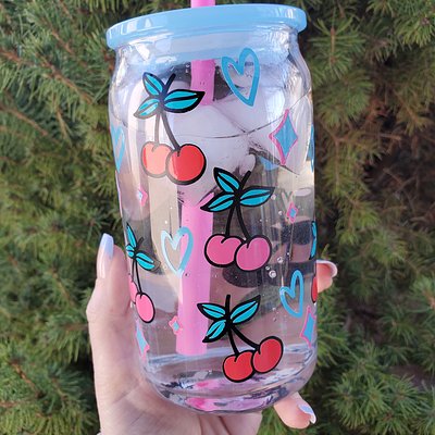 🍒Cherries Color Changing Glass Tumbler 