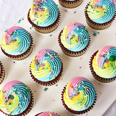 Multi-Color Swirl Cupcakes- Dozen (One Flavor): Specify Up to 5 Colors in Notes