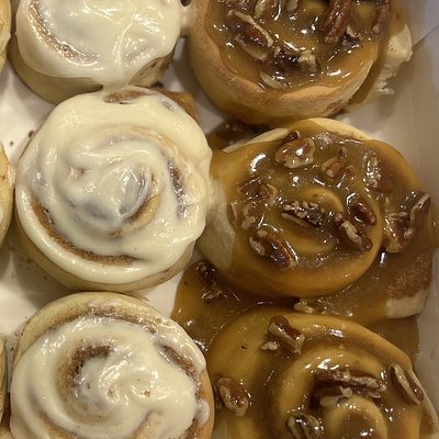 Dozen Rolls 1/2 Caramel Pecan And 1/2 Cream Cheese Frosted 