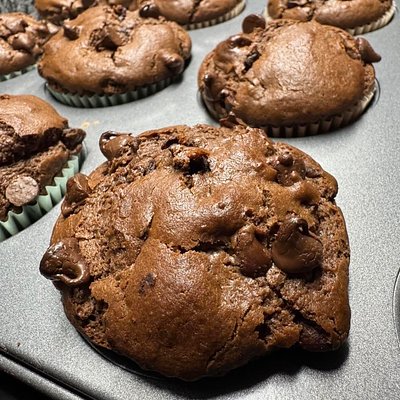 Double Chocolate Sourdough Muffins