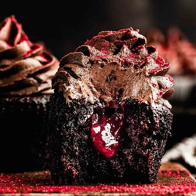 Dark Chocolate Espresso Cupcake w/ Raspberry Filling (12)