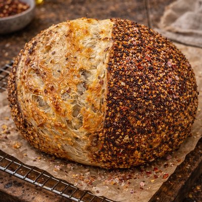🧀🔥Cheesy McHottie – Cheddar & Spicy Everything Seasoning Sourdough