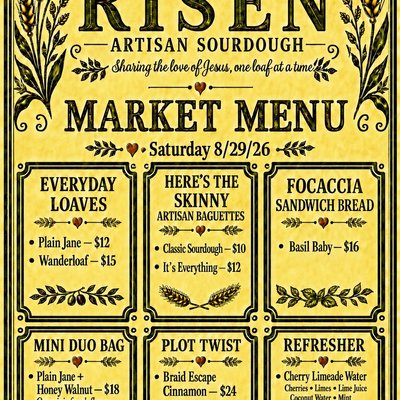 Risen Menu For 8/29/26!