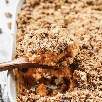 Sweet Potato Casserole Topped With Brown Sugar Pecan Toppings