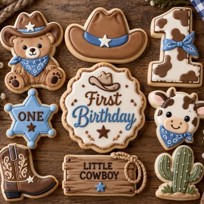 2 Cow Boys First Birthday Sugar Cookie