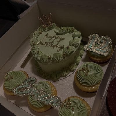 6" 1 layer bento cake + 5 cupcakes 