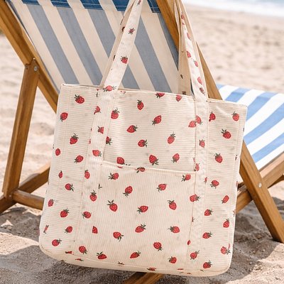 Strawberry Corduroy Bag (Cream)