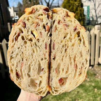 Smoked Gouda, Bacon, and Hatch Green Chili Sourdough Loaf