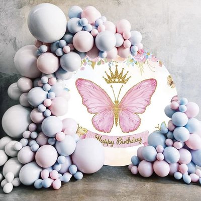 6.5ft Pink Butterfly Birthday Round Backdrop