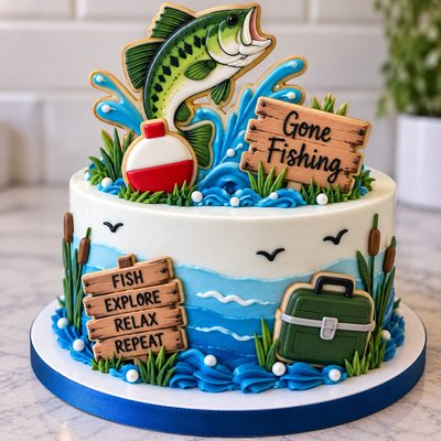 Fisherman  Celebration Cake With Cookies