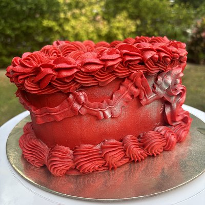 6inch 1 Layer Red Vintage Heart Cake 