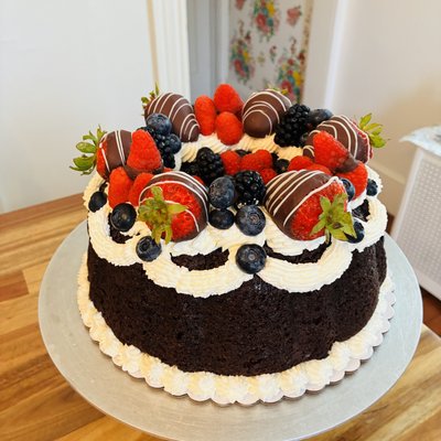 Chocolate Covered Strawberry And Berry Covered Bundt Cake