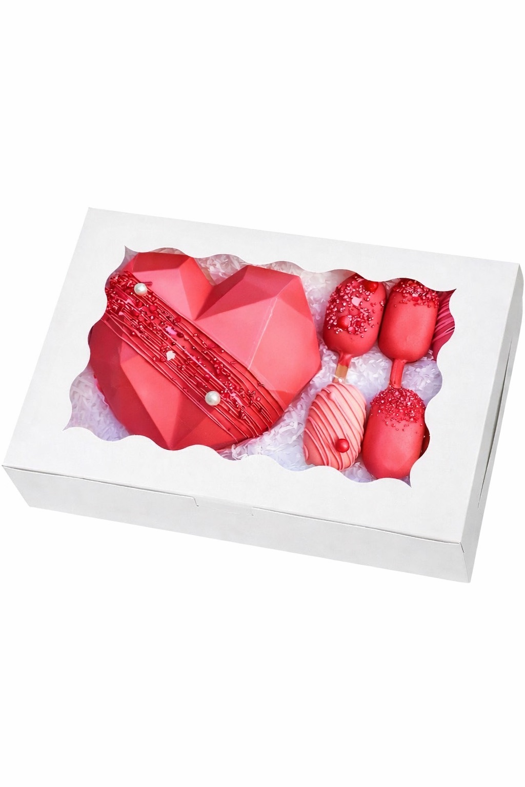 Breakable Chocolate heart With 4 Cake Pops, 4 Chocolate Covered Oreos, 4 Chocolate Covered Caramel Pretzels