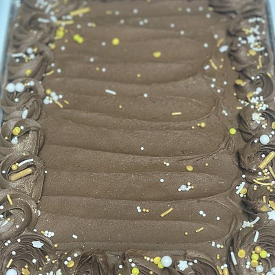 Decorated Chocolate Sheet Cake With Chocolate Buttercream Frosting