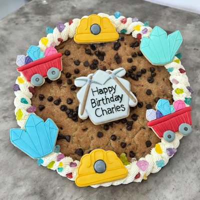 CUSTOM 10 Inch Chocolate Chip Cookie Cake with 6 mini & 1 Standard Size Royal Icing Cookies
