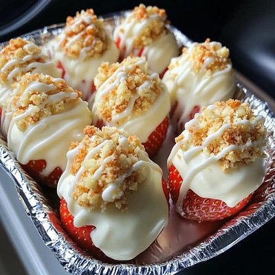 8ct Cheesecake Filled Strawberries Topped Off With Any Crunch With White Chocolate Drizzle