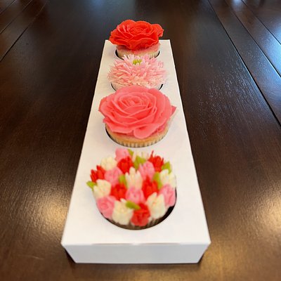 4 Standard Size Floral Cupcakes