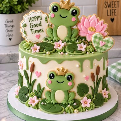Frog Celebration Cake With Cookies