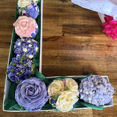 Initial Letter Box With Floral Cupcakes 