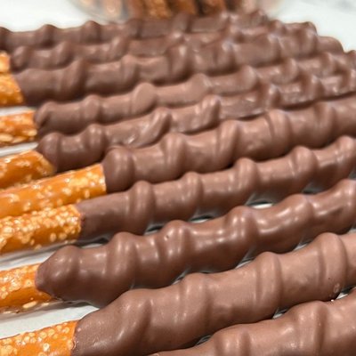 Caramel Wrapped Chocolate Covered Pretzel Rods