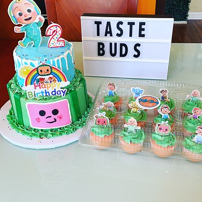 2 Tier Cake And Dozen Cupcakes Feeds 50