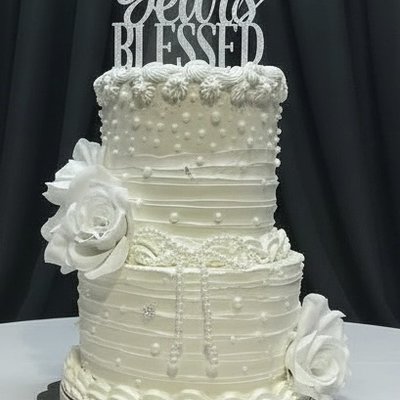 2 Tier- 3 Layer (6” & 8”) Very Detailed Beaded Cake